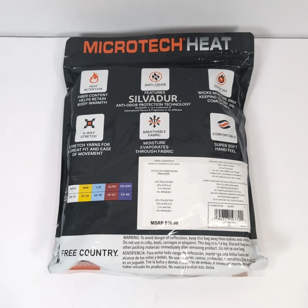 Free Country Microtech Heat Mens Base Layer Pants 2 pack  Black Size Small 29-31